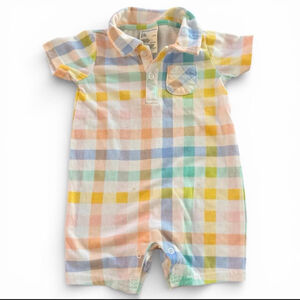 Baby Boy Easter Outfit Plaid Romper 6-9 Months Pastel Polo Short Sleeve